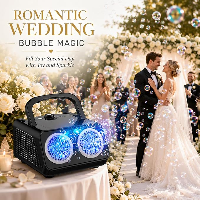 Bubble Machine with Dual Fans,20000+ Bubbles Per Minute | USB-C or AA Battery Operated,Leak-Proof Sealed Bottle,Portable Bubble Maker for Birthday Party Pool Wedding Outdoor