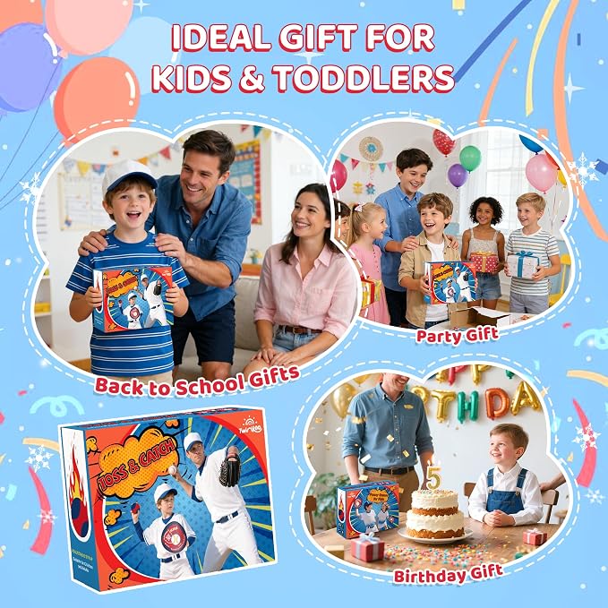 Twinkoo Toss and Catch Ball Game Set for Kids, Kids Toddler Baseball Glove & Catch Ball Toys,Kids Outdoor Games for Family, Toys for Beach Pool Yard Outside, Birthday Gift for Ages 3 4 5 6 7 8-12