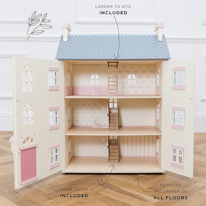 Le Toy Van - Gorgeous Cherry Tree Hall Large 4 Storey Wooden Doll House Play Set For Girls or Boys | Great As A Gift | Suitable for Ages 3+