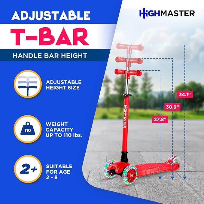 HighMaster Kids Scooter – 3 Wheel Kick Scooter for Children and Toddlers – Adjustable Handlebar with LED Wheel Lights – Indoor and Outdoor Fun