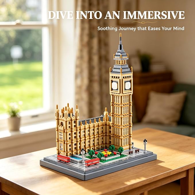 KLMEi Micro Building Blocks Set for Adults, Real Architecture London Elizabeth Tower Big Ben - World Famous Architectural Model Gifts for Teens Ages of 14+(4112 PCS)