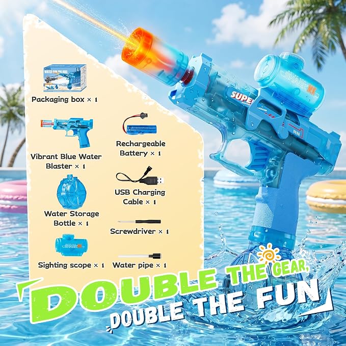 Electric Water Gun for Kids Automatic Squirt Gun with LED Flame Effect & Realistic Slide Action, Lightweight Rechargeable Water Blaster for Outdoor Summer Pool Beach Night Toys