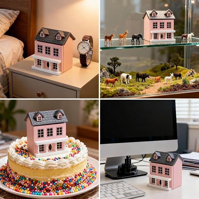 Miniature Villa Model Wooden Tiny House Compact Dollhouse Mini House Storage Decoration Ornament Accessory for Tabletop Display