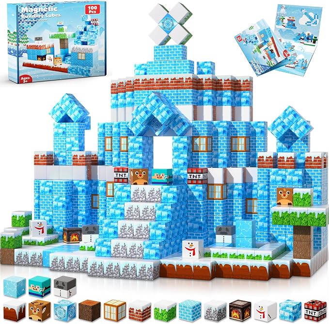 GraceDuck Magnetic Blocks - 100PCS Magnetic Blocks Build Ice Castle - Magnetics Toys for Montessori Toddler Easter Christmas Birthday Gifts - STEM Sensory Toys for 3 4 5 6 7 8 9 10 Year Old Girls