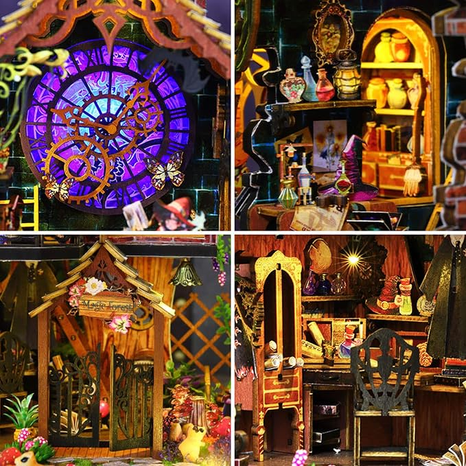 Fifijoy DIY Miniature Wooden Dollhouse Kit, DIY Miniature House Kit for Adults and Teens, DIY Mini Dollhouse Kit (Magic Spirit)