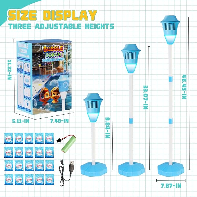 Automatic Bubble Machine, Outdoor Vertical Bubble Machine with Rechargeable Batteries and Lights Music for Kids and Adults Wedding Birthday Party, No Leak Bubble Blower