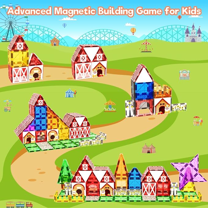 Magnetic Tiles Toddler Toys Garden Farm Animal Set, Magnetic Blocks Montessori Sensory Educational Learning Building Magnet Toys for 3 4 5 6 Year Old Boys Girls, Kids Games Party Birthday Easter Gifts