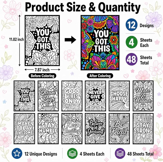 Cinrobiye 48 Pcs Velvet Coloring Posters Inspirational Quotes Fuzzy Posters to Color Bulk Felt Motivational Coloring Page for All Ages Classroom Assisted Living Festive Holiday Art&Craft Activity