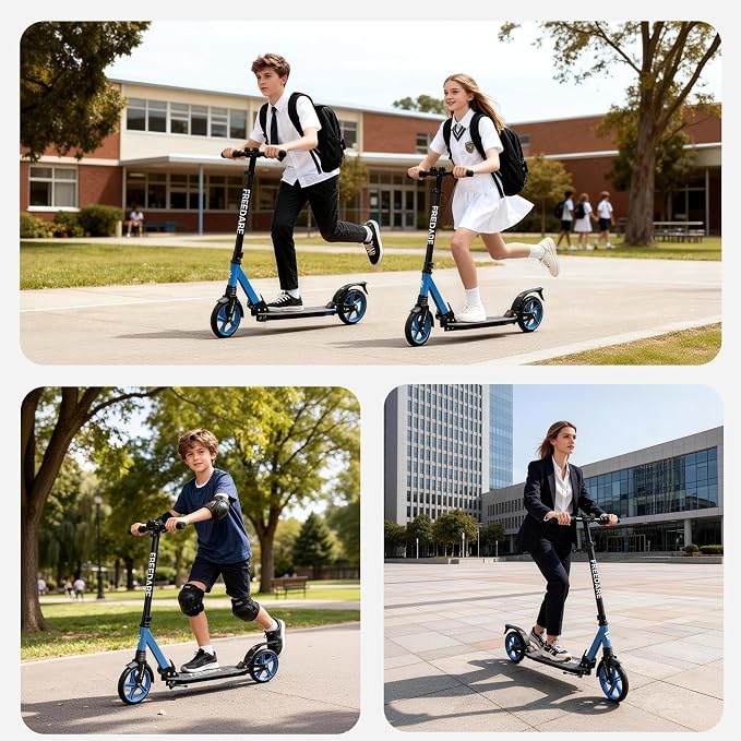 FREEDARE Kick Scooter for Kids & Adults Ages 8+, Foldable Teen Scooter with 2 Big 8-inch Wheels and 4-Level Adjustable Handlebar, Max Load 220 LBS