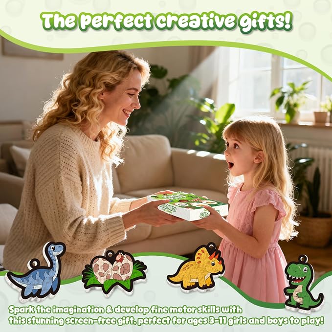 MZYTOZA 3D Art Kit Aqua Magic Puffs Dinosaur - Double-Sided, 15 Mess-Free Paint by Number Craft for Kids, Christmas Gift Idea & Stocking Stuffer, Art Projects with Puff Markers