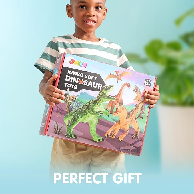 JOYIN Big Dinosaur Toys for Toddlers, 6 Piece Large Soft Dinosaur Figures with an Educational Book, Jumbo Realistic Toys for Boys and Girls Gift, Birthday Easter Gifts for Kids Ages 1 2 3 4 5