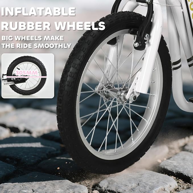 Aosom Kick Scooter with Dual Caliper Brakes, Big Wheels Kick Scooter for Ages 5+, 12-Inch Inflatable Front Wheel, Max Load 220lbs