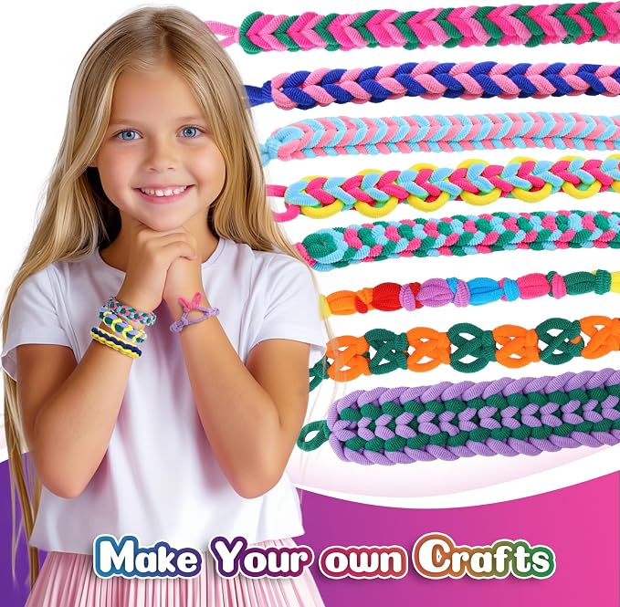 DDAI Bracelet Making Toys Refill Loops Elastic Cloth Band - Arts and Crafts Kit for Kids Weaving Loom Bracelets Kit 1000+ Colorful Fabric Loops - Birthday Gift for Girls Boys 6 7 8-12 Years Old