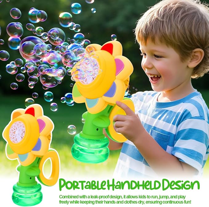 Vodolo Seven Color Flower Bubble Machine,7 Color Sunflower Rechargeable Bubble Blower with Lights for Kids Ages 4-8,Toddlers 3 and up Automatic Bubble Maker for Bathtub Bath,Summer Outdoor Toys