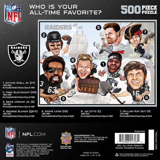 MasterPieces 500 Piece Sports Jigsaw Puzzle for Adults - NFL Las Vegas Raiders All-Time Greats - 15x21"