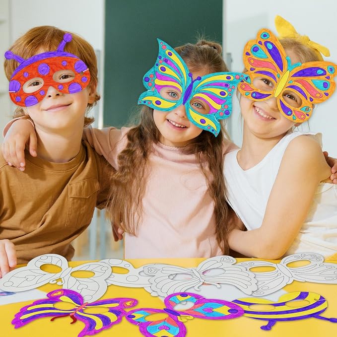 24 PCS Color Your Own Paper Masks, DIY Masks Craft Art Kits for Kids, Birthday Party Favors, School Coloring Activities