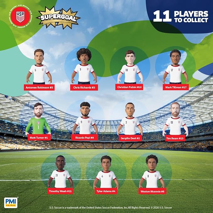 P.M.I. PMI Collectibles World Cup Soccer Figures – 11 Pack Deluxe Box Team Players – Official Football Mini Figures Premium Soccer Collectible Toy Set (Styles May Vary) (Team USA)