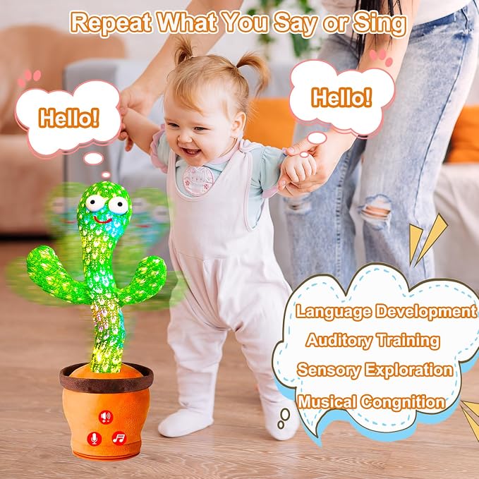 Baby Toys Interactive, Dancing Talking Cactus Toy Volume Adjustable, Singing Mimicking Repeating Recording, Funny Cactus Sings 50+ English Songs, Toys for Baby Toddler, 1 Year Old Gifts for Boys Girls