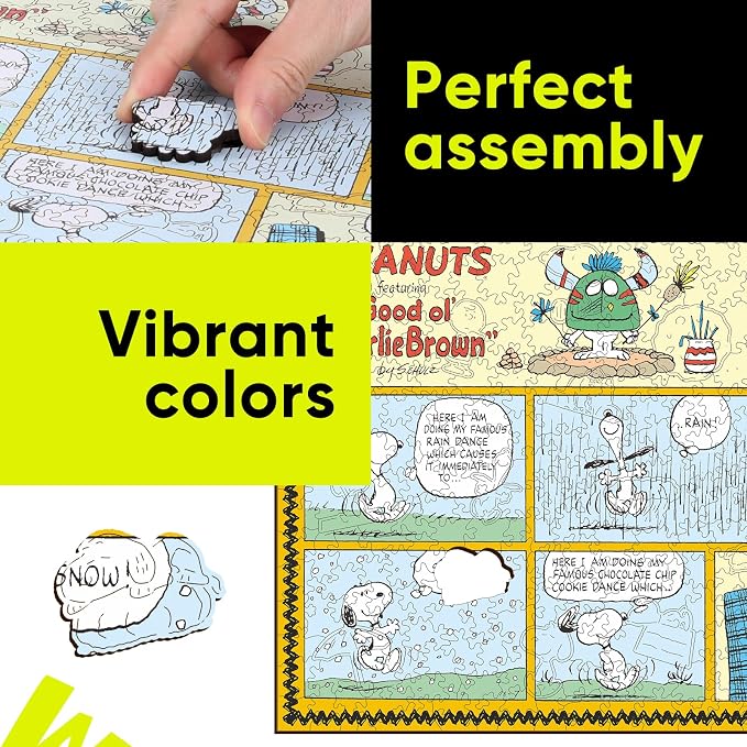 Peanuts Puzzles for Adults – Charlie Brown Wooden Puzzles, 300 Pieces Unique Shaped Jigsaw Puzzles, Snoopy Gifts for Women, 5MM Thick, Officially Licensed Merchandise – Good Ol Comic, 15.1" x 10.6"