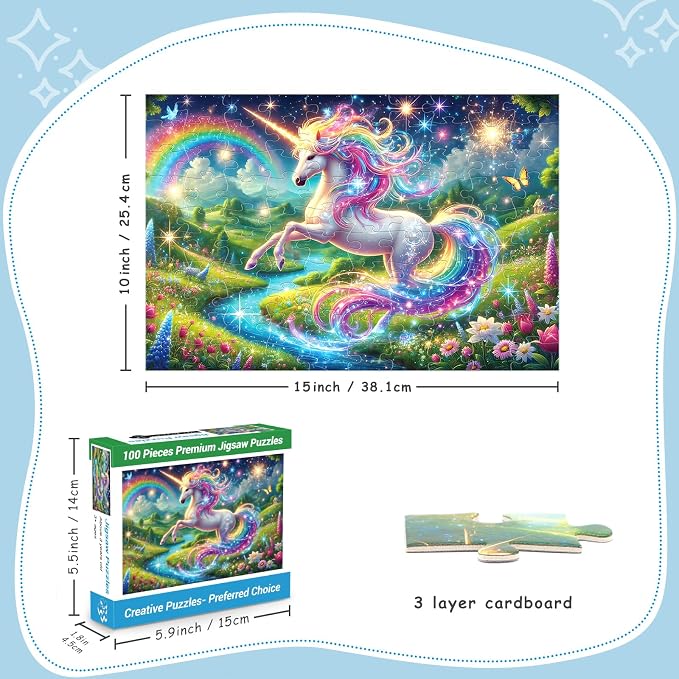 100 Piece Puzzles Rainbow Unicorn Puzzle for Kids Ages 6-8 8-10, 100 Piece Jigsaw Puzzle for Adults Toddler Children Learning Educational Puzzles Toys Birthday Gifts for Girls Boys