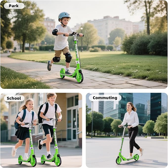 Scooters for Kids 8-12, Teens & Adults - Lightweight, Foldable, 8-Inch Big Wheels, Hand Brake & Bell, 4 Adjustable Height Levels, 240 lbs Max Load, Perfect for School, Campus and Park Rides