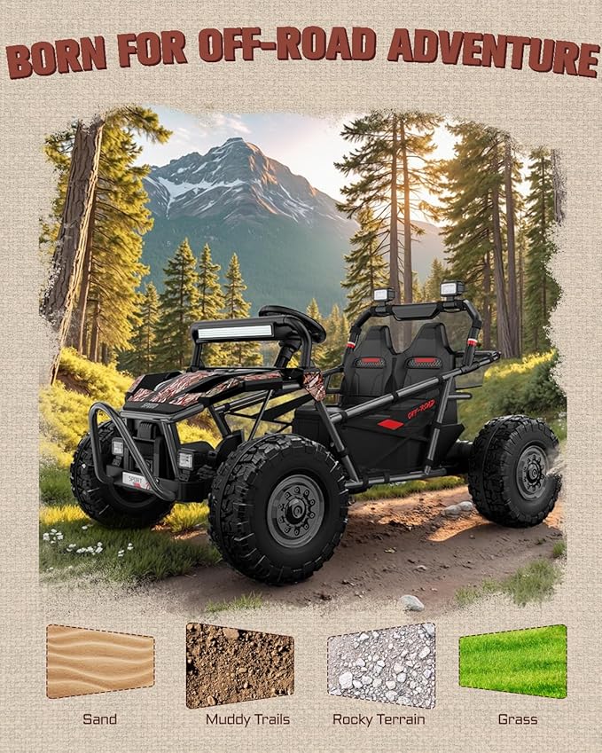 First Ride On 36V Kids Ride On UTV, 2-Seater 400W Electric Car for Kids 6+, 5-8 MPH Speed, 14" EVA Wheels, Metal Frame, Bluetooth Music, Rear Metal Suspension Off-Road Vehicle (Black Camo)
