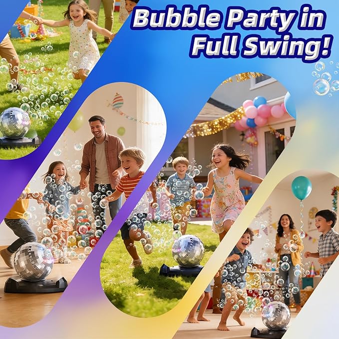 Bubble Machine for Kids & Toddlers 1-3, Automatic Disco Bubble Blower Maker with Bubble Toys, LED Lights & 360° Rotation, 10000+ Bubbles Per Min, Outdoor Game Toy for Easter Birthday Party