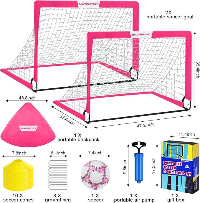 Kids Soccer Goals for Backyard Set - 2 of 4' x 3' Portable Soccer Goal Training Equipment, Pop Up Toddler Soccer Net with Soccer Ball, Soccer Set for Kids and Youth Outdoor Games, Sports, Play