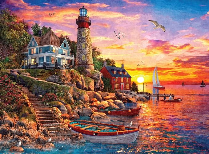 Buffalo Games Dominic Davison - Sunset at Lighthouse Bay - 1000 Piece Jigsaw Puzzle - 26.75 x 19.75 in, Multicolor - Full Color Poster - Jigsaw Puzzles 1000 Pieces - Adult Game