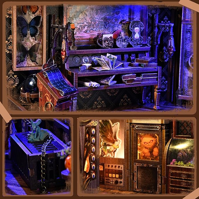 Book Nook Kit, DIY Miniature House Dollhouse Kit 3D Puzzle for Adults | Booknook Bookend Bookshelf Decor Tiny House Model Build with Dust Cover, Gifts for Family and Friends