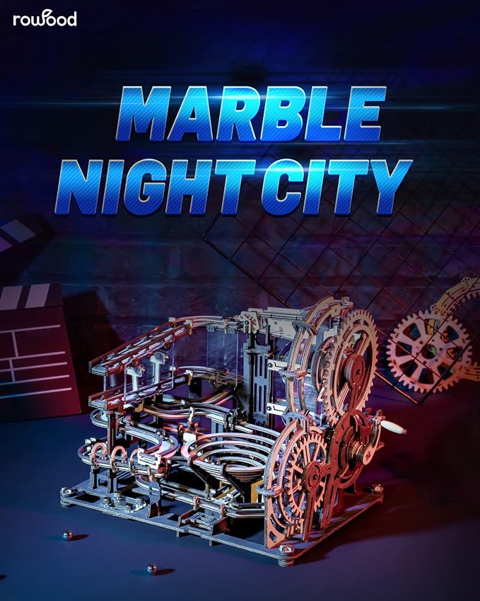 RoWood 3D Puzzles for Adults, Marble Run Model Kits for Adults to Build, Wooden Puzzles Christmas Birthday Gifts - Marble Night City LGA01