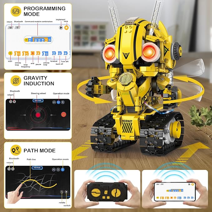 5-in-1 STEM RC Robot Building Blocks Kit, Educational Toys Age 6-12 | Remote & app controlled rechargeable motorized, 673pcs, LED light & sound, programming coding - birthday gift 7-10 yr