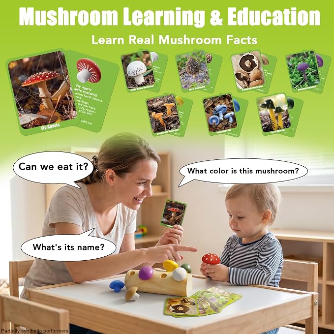 Mushroom Montessori Wooden Educational Toy for Toddlers 18M+ – Preschool Learning Playset, Fine Motor & Color Recognition Kids Toy