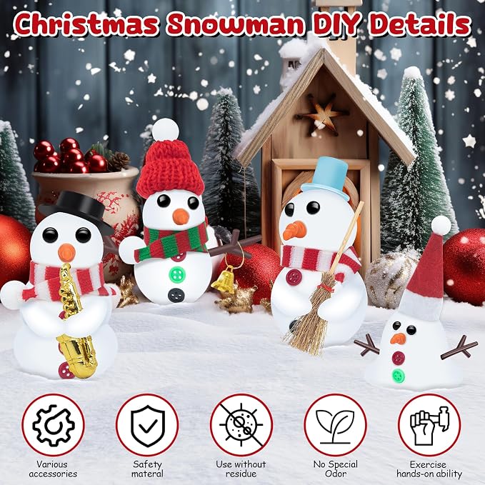 DSDFDS 12 Pack Christmas Craft - DIY Snowman Making Set for Kids, Creative Air Dry Modeling Clay, Build a Snowman Kit for Christmas Decorations Gifts Xmas Activities Holiday Favor Supplies