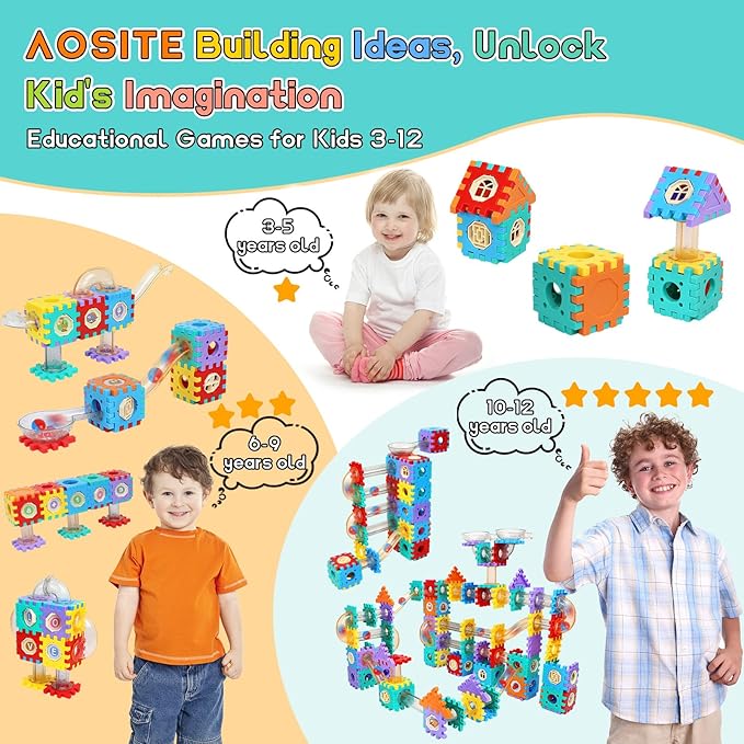 AOSITE 234 PCS STEM Marble Run Building Learning Toy Kid Gift Construction Race Track Marbles Run Building Block for 4 5 6 7 8 9 10 11 12Years, Creative Marble Run Games Boy Girl Birthday Xmas Present