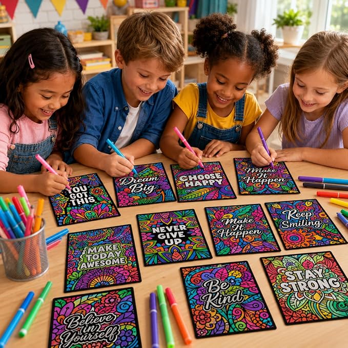 Cinrobiye 48 Pcs Velvet Coloring Posters Inspirational Quotes Fuzzy Posters to Color Bulk Felt Motivational Coloring Page for All Ages Classroom Assisted Living Festive Holiday Art&Craft Activity