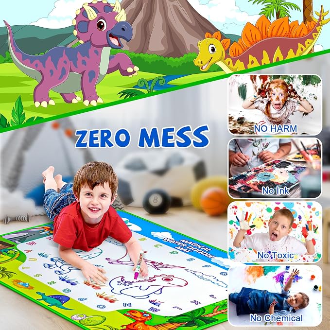 Water Doodle Mat, 40 x 32 Inch Mess Free Drawing Mat, Educational Toy for 3 4 5 6 7 8 Years Old Boys Girls, Neon Color Mat Doodle Board Writing Drawing Toys Holiday Christmas Birthday Gifts