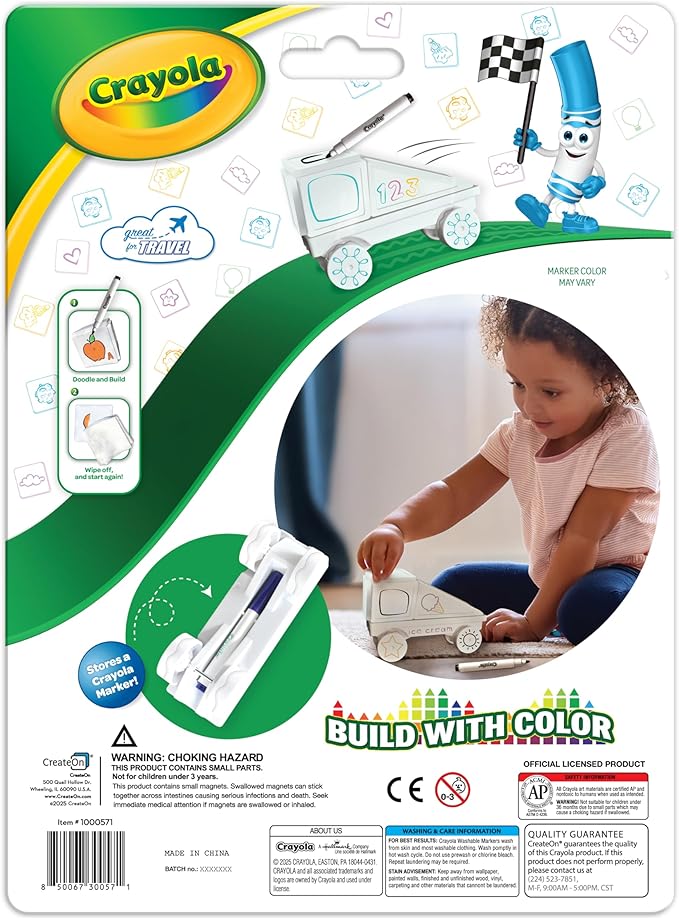 Crayola PIP-Mobile Rolling Chassis for Magnetic Building Tiles – Add Wheels to Crayola PIP-Tile Sets – STEM Learning Toy for Kids Ages 3+ – Creative, Reusable, Educational Travel Toy (Doodle)
