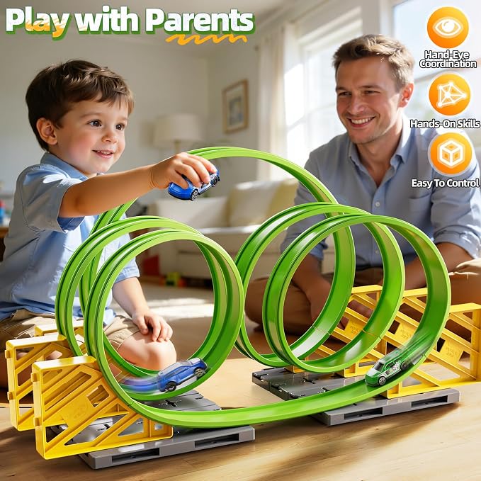 Race Track Car Set for Kids Ages 3-5 4-8, Toy Car Track Set for Boys 3+ with 5 Rotating Track, Race Car Track with 2 Small Cars, Boys Toy, Gifts Toys for Boys Girls 3 4 5 6 7 8