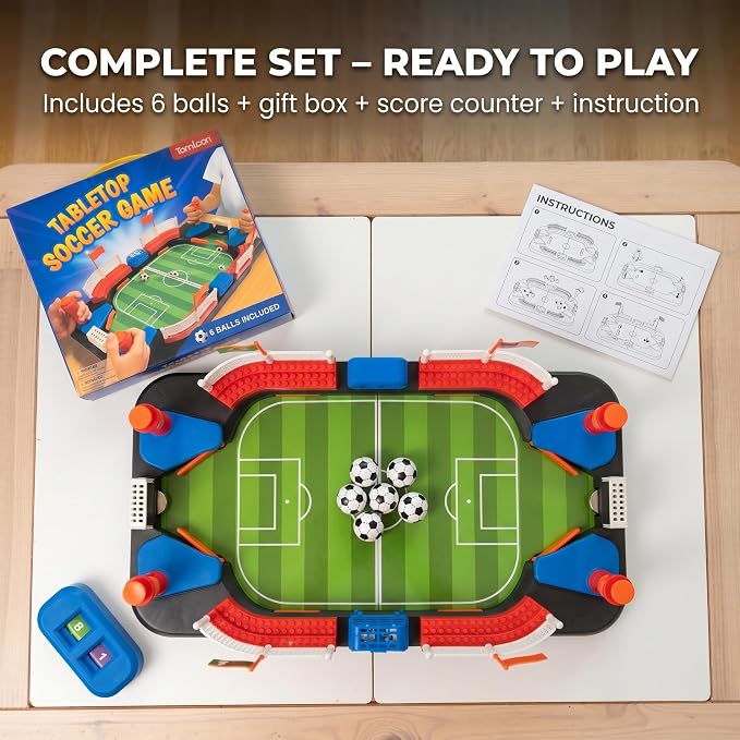Soccer Toy for Kids - Table Top Foosball Game for 3 4 5 6 7 8-12 Year Old Kids - Interactive Soccer Gift - Mini Football Table Game with Goal Bell, Score Counter & 6 Balls - Easy Set-up Gift