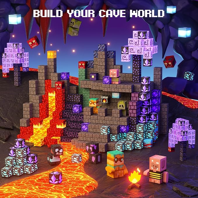 GobiDex Magnetic Blocks Building Toys STEM Sensory Toys for 3+ Year Old Boys Girls, Game-Based Build Magwonder Cave World with Zomblock, Magnet Construction Gift for Birthday