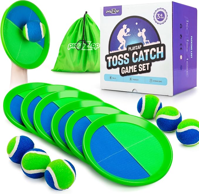 PlayZap Toss and Catch Ball Set - Outdoor Toys for Family Games - Outside Yard Pool Beach Toys for 3 4 5 6 7 8+ Years Old Boys Girls - Classic Birthday Gift for Kids Youth Adults