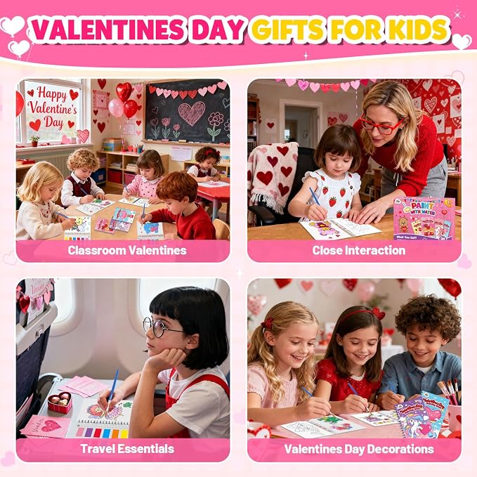 ZMLM 24 Water Coloring Books for Kids Party Favors - Bulk Mini Coloring Books for Kids Ages 4-8,Small Birthday Goodie Bag Stuffers School Teacher Return Gift Art Crafts Classroom Prizes (Valentines)
