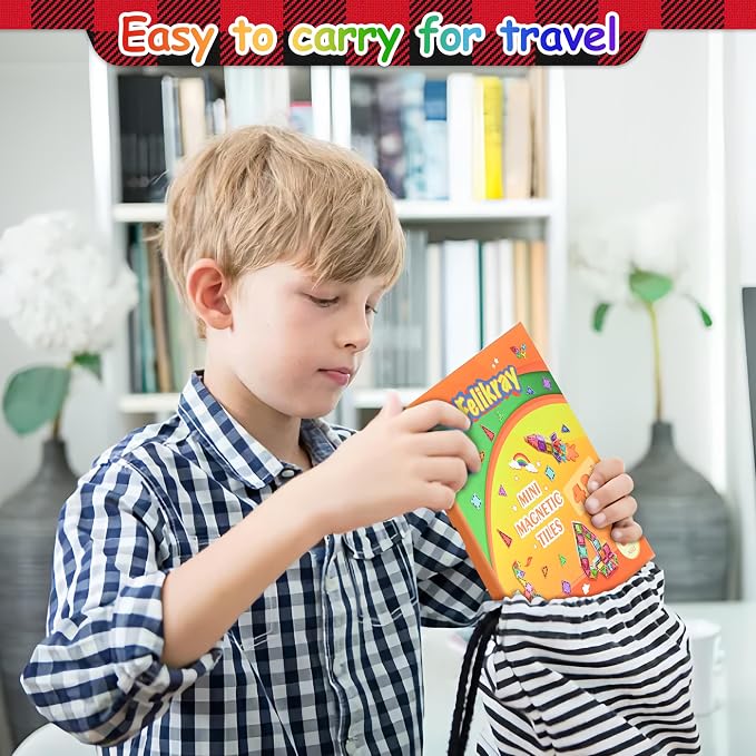 42pcs Magnetic Tiles for Kids, Mini Building Blocks Travel Set, STEM Learning Construction Toys for Toddlers 3+, Indoor Activities for Boys & Girls, Birthday Gift, Easter Basket Stuffer