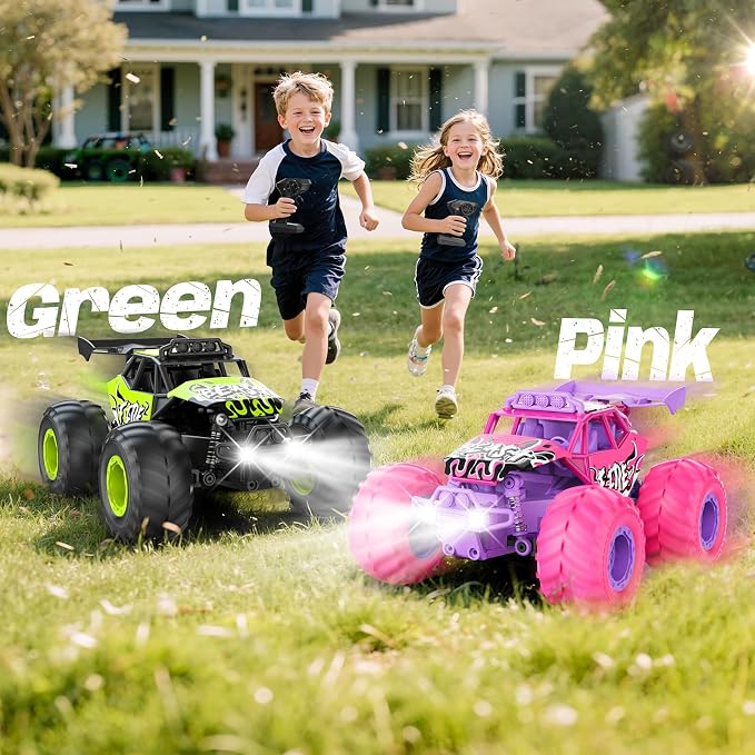 Remote Control Car, All Terrain RC Cars with Speed Switch RC Truck with LED Headlight and Rechargeable Batteries, 20KM/H Monster Truck Toys Gift for Girls Age 6-8 8-12, Pink
