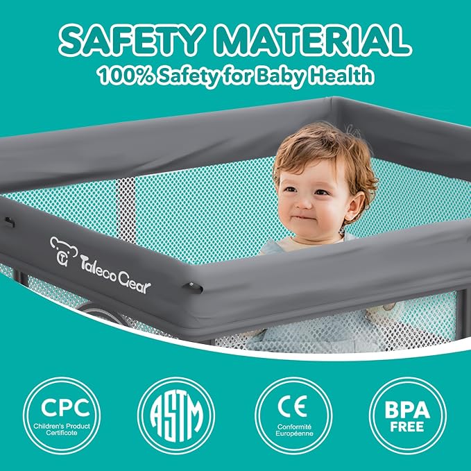 Foldable Baby Playpen for Babies and Toddlers, 50x50 Inch Portable Play Yard, Collapsible Play Pen with Mat, Visible Mesh, 50 Ocean Balls, Indoor/Outdoor Baby Fence Activity Center for Home