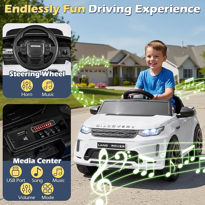 Costzon Ride on Car, Licensed Land Rover Discovery Sport Electric Vehicle, 12V Kids Car with Parent Remote Control, Music, Horn, Song, Gift for Aged 3+ (White, 38” x 24” x 17”(L x W x H))