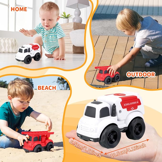 Toddler Toy Cars for 2 3 Year Old Boy, 3 in 1 Police Car Firetruck Toys and Ambulance for Toddlers, BPA Free, Phthalates Free, PVC, Outdoor Toys for Toddlers 2-4, Easter Birthday Gifts for Kids