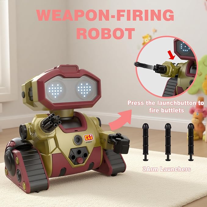 BYTEWAR Interactive Smart Robot Toys, Rechargeable Remote Control Emo Robot with Learning Gesture Sensing, Auto-Demonstration, Music and Dance, Shining LED Eyes, Birthday Gift for Kids(Gold)