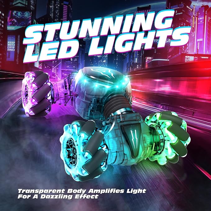 Tecnock Remote Control Car for Boys Girls, 2.4GHz 4WD Gesture Sensing RC Stunt Car Toys - 360° Rotating Double Sided Hand Controlled RC Cars with LED Lights, Gifts for Kids Ages 6-8, 8-12
